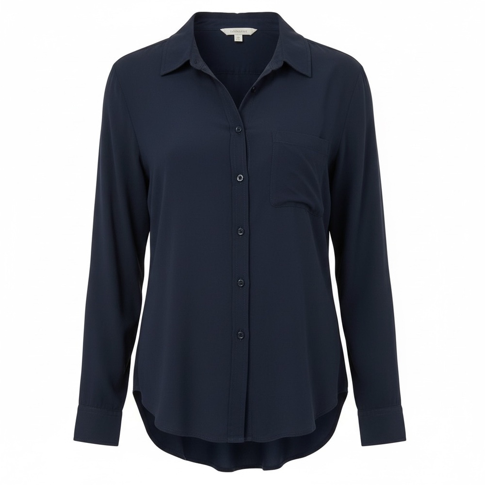 Felicite navy button down blouse, size 2